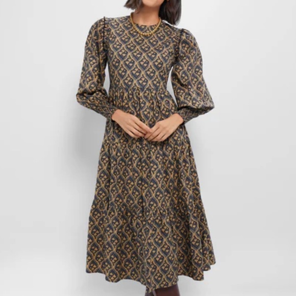 NWT Hyacinth House Navy & Tan Floral Anja Midi Dress, Large, Tuckernuck - Picture 1 of 13
